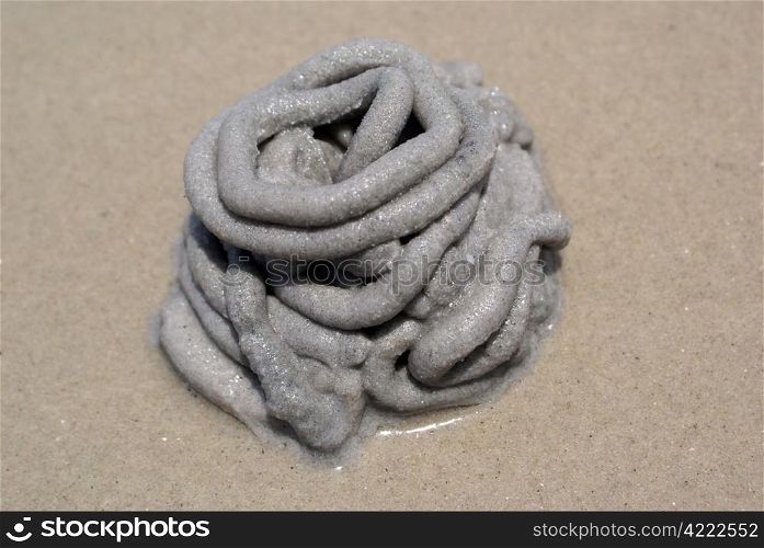 Abstract figure from wet sand on the beach