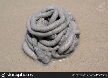 Abstract figure from wet sand on the beach