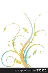 Abstract floral design with flowing line in subtle rainbow colors
