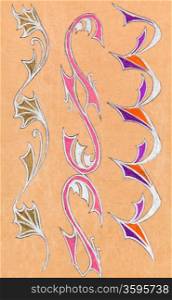 abstract floral ornament on wrapping paper drawn by gel pen