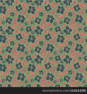 Abstract Floral Seamless Pattern With Flowers Sakura And Leaves