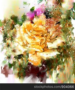 Abstract flowers,rose watercolor painting. Spring multicolored flowers