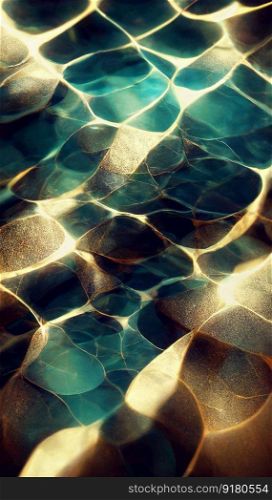 Abstract fluid and crystal luxury design with blue liquid and gold paths.3D illustration. Abstract crystal luxury design with liquid and gold, 3D illustration
