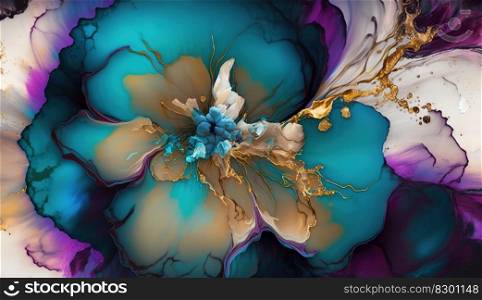 Abstract fluid ink flower. Generative AI.. Abstract fluid ink flower. Generative AI