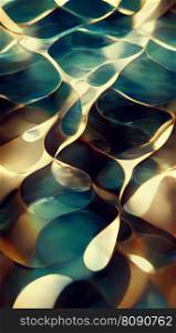 Abstract fluid luxury design with blue liquid and gold paths.3D illustration. Abstract luxury design with liquid and gold, 3D illustration
