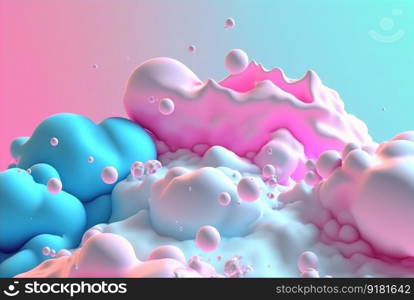 Abstract foam clouds with splashing forms and drops. Colorful foam cloud background. Generated AI. Abstract foam clouds with splashing forms and drops. Colorful foam cloud background. Generated AI.