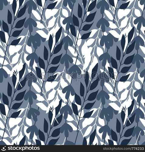 Abstract forest leaves and grass seamless pattern. Vector illustration on background. Abstract forest leaves and grass seamless pattern.