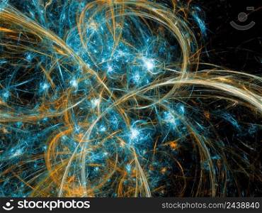 Abstract fractal art background, suggestive of astronomy and nebula. Computer generated fractal illustration art yellow blue splash network