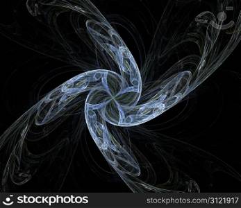 Abstract Fractal Art Blue Smoky Twirl on Black Background