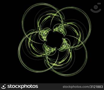 Abstract Fractal Art Green Twirl Flower on Black Background