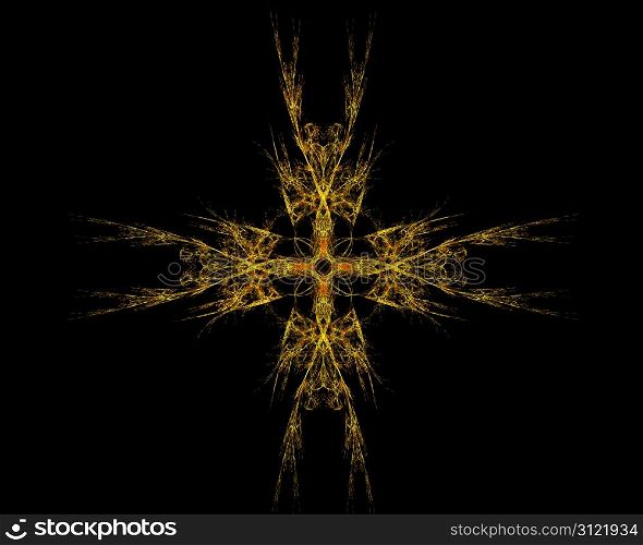 Abstract Fractal Art Rainbow Golden Star on Black Background