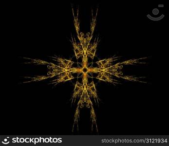 Abstract Fractal Art Rainbow Golden Star on Black Background