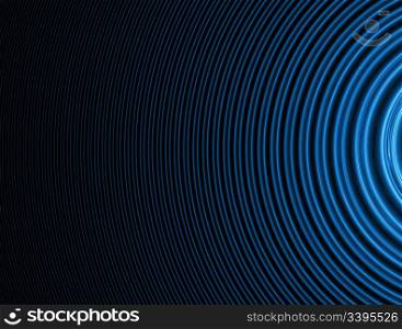 abstract fractal background of blue concentric curves gradienting to the left over black