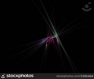 abstract fractal background of crossed colured lines over black