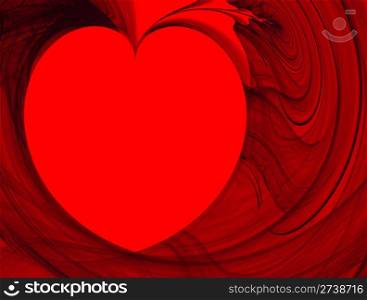 abstract fractal background of transparent black waves forming heart shaped hole over red
