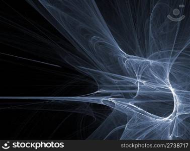 abstract fractal background of transparent blue curves over black