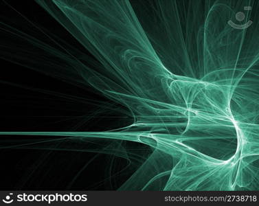 abstract fractal background of transparent green curves over black