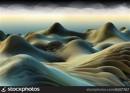 abstract fractal landscape with rolling hills and misty skies, created with generative ai. abstract fractal landscape with rolling hills and misty skies