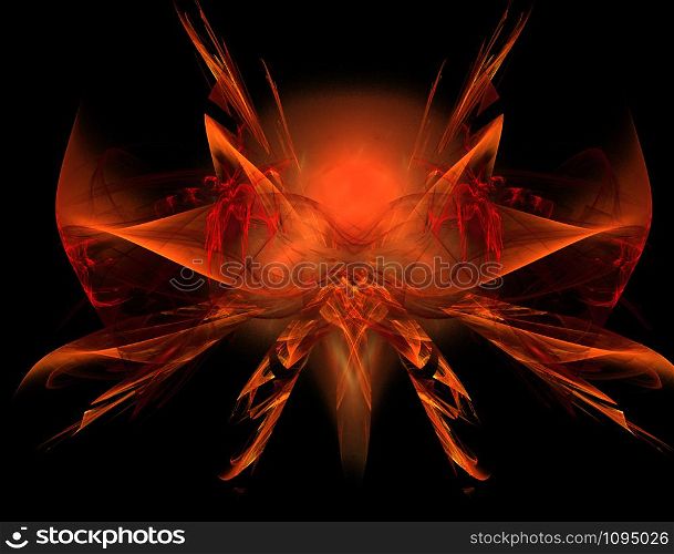 Abstract fractal orange symmetrical shape. Reminiscent of a fox and a spider. Abstract fractal orange symmetrical shape.
