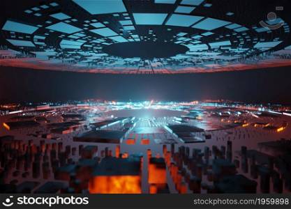 Abstract Futuristic background landscape Planet alien spaceships 3d rendering