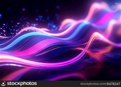 Abstract futuristic background with pink blue glowing neon. Fantastic wallpaper. Generative AI