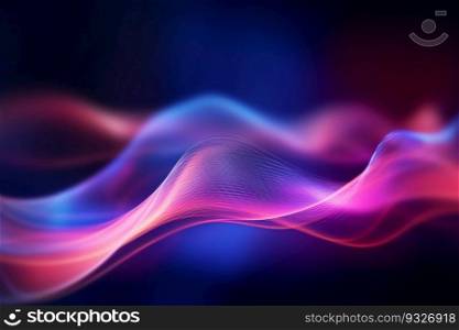 Abstract futuristic background with pink blue glowing neon moving wave lines. Generative AI