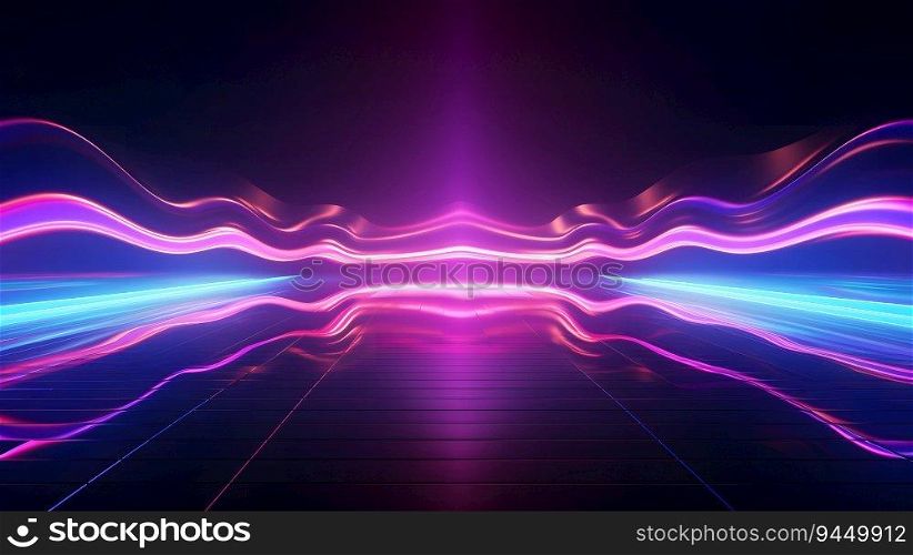 abstract futuristic background with purple and blue glowing neon moving high speed wave lines and bokeh lights data transfer concept. AI Generated. abstract futuristic background with purple and blue glowing neon moving high speed wave lines and bokeh lights data transfer concept