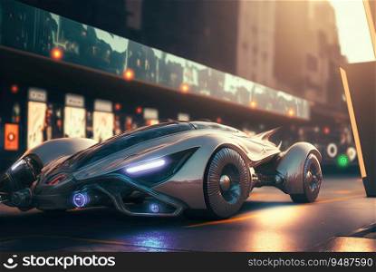 Abstract futuristic car with shiny reflections. Beautiful conceptual supercar. Generated AI