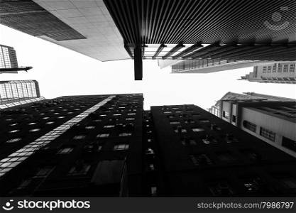 Abstract futuristic cityscape view with modern skyscrapers. Hong Kong
