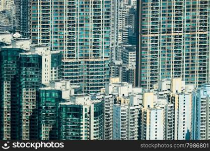 Abstract futuristic cityscape with modern skyscrapers. Hong Kong aerial view panorama