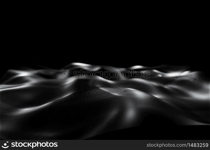 Abstract Futuristic Digital wave of particle Technology dark blurred background animation 3d rendering