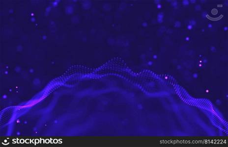 Abstract futuristic illustration of polygonal surface. Low poly shape with connecting dots and lines on dark background. 3D rendering. Ultra violet galaxy background. Space background illustration universe with Nebula. 2018 Purple technology background. Artificial intelligence concept