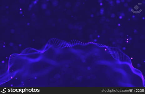 Abstract futuristic illustration of polygonal surface. Low poly shape with connecting dots and lines on dark background. 3D rendering. Ultra violet galaxy background. Space background illustration universe with Nebula. 2018 Purple technology background. Artificial intelligence concept