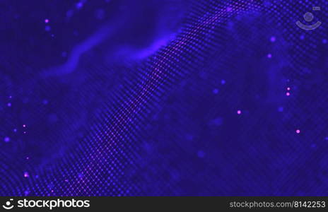 Abstract futuristic illustration of polygonal surface. Low poly shape with connecting dots and lines on dark background. 3D rendering. Ultra violet galaxy background. Space background illustration universe with Nebula. 2018 Purple technology background. Artificial intelligence concept