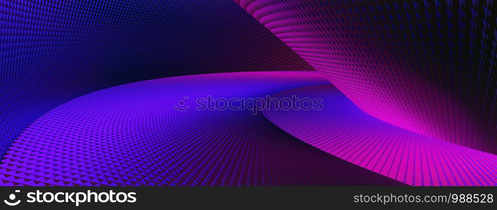 ABSTRACT FUTURISTIC INTERIOR MADE BY PURPLE METAL MESH. ROUND ROOM DESIGN. 3D ILLUSTRATION. WALLPAPER