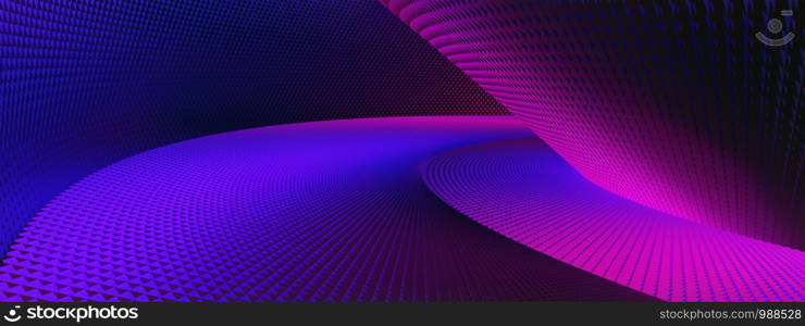 ABSTRACT FUTURISTIC INTERIOR MADE BY PURPLE METAL MESH. ROUND ROOM DESIGN. 3D ILLUSTRATION. WALLPAPER