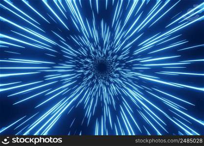 Abstract futuristic Speed lights tunnel, time warp, traveling in space, background 3D rendering