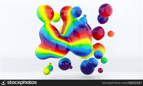 Abstract geometric art with floating liquid blobs, computer generated. Colorful graphic. 3d rendering gradient color metaballs. Abstract geometric art with floating liquid blobs, computer generated. 3d rendering gradient color metaballs