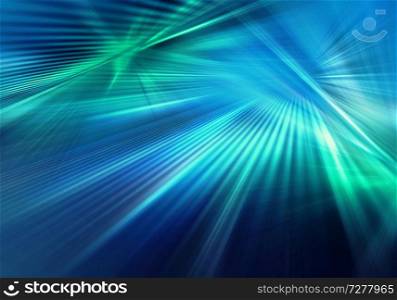 abstract geometric background of light with straight spectrums moving in different directions. abstract colourful background with light and straight rays of blue and green light spreading in different directions and crossing