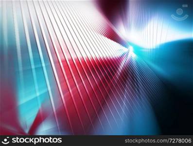 abstract geometric coloured background of lined inclined surfaces illuminated with white light. abstract geometric background of surfaces with straight vertical lines flashed with white light