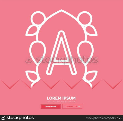 Abstract geometric linear hipster floral icon, frame design, flat style. Banner design element.