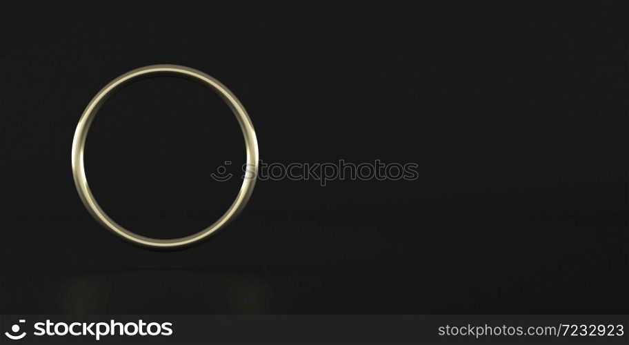 Abstract geometric shape,golden ring on dark background, minimal style,3d rendering