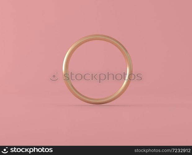 Abstract geometric shape,golden ring on pink background, pastel colors,minimal style,3d rendering