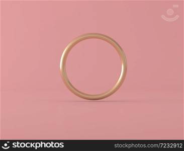 Abstract geometric shape,golden ring on pink background, pastel colors,minimal style,3d rendering