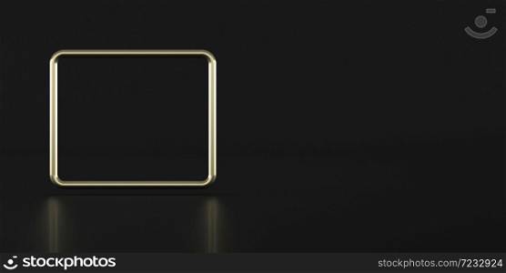 Abstract geometric shape, golden round square on dark background, minimal style,3d rendering