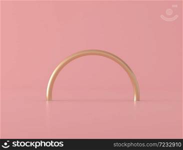 Abstract geometric shape,haft golden ring on pink background, pastel colors,minimal style,3d rendering