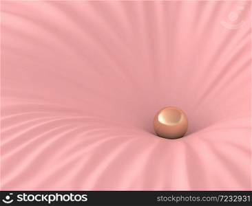 Abstract geometric shape, sphere on wrinkle pink background, pastel colors,minimal style,3d rendering