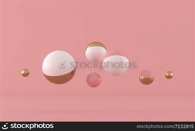 Abstract geometric shape,sphere with gold and pink color, pastel colors,minimal style,3d rendering
