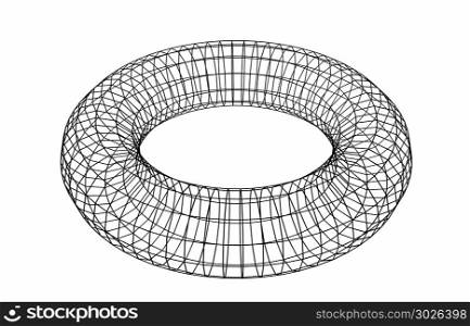 Abstract geometric shape. Wireframe object isolated on white bac. Abstract geometric shape. Wireframe object isolated on white background. Torus. 3d illustration.. Abstract geometric shape. Wireframe object isolated on white background. Torus. 3d illustration.