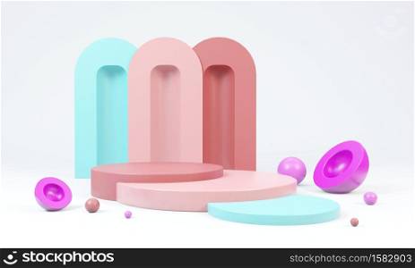 Abstract geometric shape with colorful background.mockup scene for product, banner, presentation, 3d rendering.
